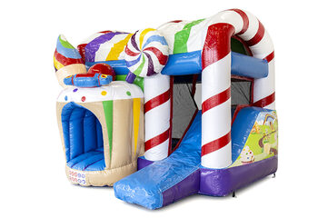 Comprar pequeño castillo hinchable multijugador de interior con tobogán en el tema del mundo de los dulces para niños. Ordene castillos hinchables en línea en JB Hinchables España