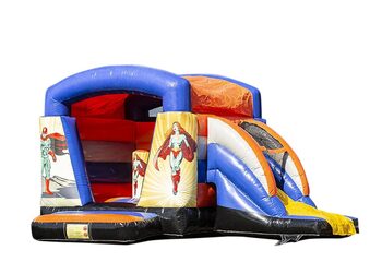 Compra un pequeño castillo hinchable multifuncional de interior con tema de superhéroes para niños. Compra castillos hinchables en línea en JB Hinchables España
