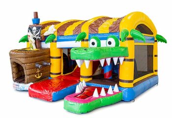 Ordene el castillo hinchable de interior multijugador grande con tobogán en el tema Pirata XXL para niños. Ordene castillos hinchables en línea en JB Hinchables España