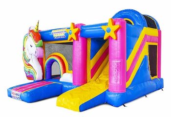 Pide castillo hinchable con tobogán con tema de unicornio para niños