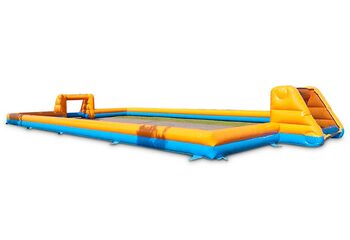 Llamativo amarillo con tablero de fútbol azul.