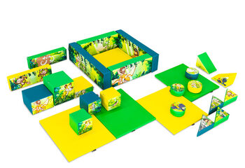 Juego de Softplay XL con temática de Jungle Dino y bloques coloridos para jugar