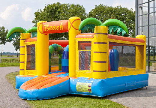 Escorrega inflável multifuncional com tema de praia com piscina, objeto 3D impressionante, cores frescas e obstáculos 3D para crianças. Ordene escorregadores infláveis ​​agora online em JB Hinchables España