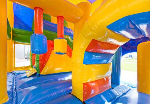 Castillo hinchable mediano con temática de payaso con tobogán y pilares en la superficie de salto, compra para niños. Ordene castillos hinchables en línea en JB Hinchables España