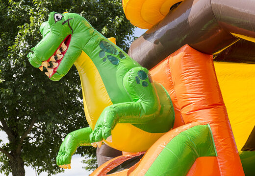 Ordena castillo inflable con una combinación de tobogán en temático de dinosaurio en JB Hinchables España. Compra castillos inflables con dinosaurio verde en línea ahora
