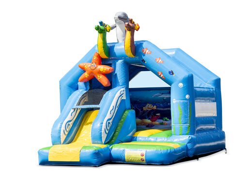 Compre castillo hinchable de interior slide combo con tobogán en mundo marino temático para niños. Ordene castillos hinchables en línea en JB Hinchables España