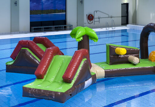 Pista de asalto inflable de 16 metros de largo Pista de obstáculos de piscina Double Hawaii Run XL con varios objetos emocionantes para jóvenes y mayores. Ordene carreras de obstáculos para piscinas inflables ahora en línea en JB Hinchables España