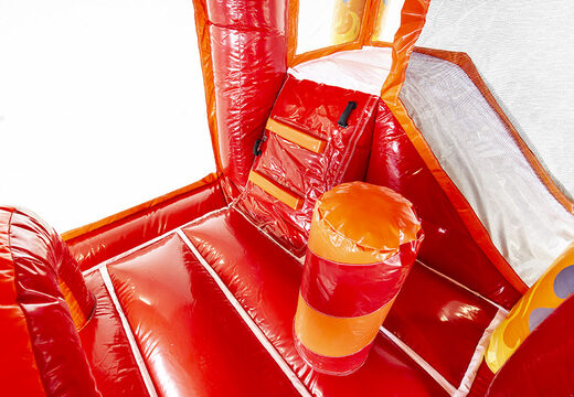 Encargue el castillo hinchable de la brigada de bomberos multiplay con tobogán para niños. Compre castillos hinchables en línea en JB Hinchables España