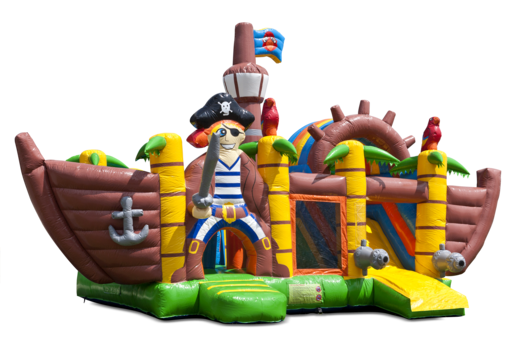 Compre un castillo inflable de interior multijugador con tobogán en tema de barco pirata para niños. Ordene castillos inflables en línea en JB Hinchables España