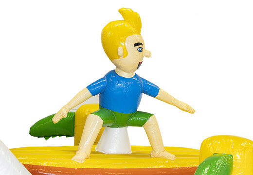 Compre una pista americana de 13,5 metros de largo en el tema de surf con objetos 3D apropiados para niños. Ordene pistas americanas inflables ahora en línea en JB Hinchables España