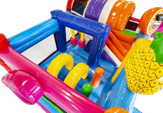 Compre un castillo hinchable con tema de flamencos y un tobogán para niños. Ordene castillos hinchables en línea en JB Hinchables España