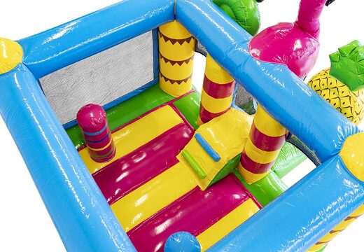 Comprar pequeño castillo hinchable con tobogán para niños con temática de flamencos. Compre el castillo hinchable con tobogán en línea en JB Hinchables España