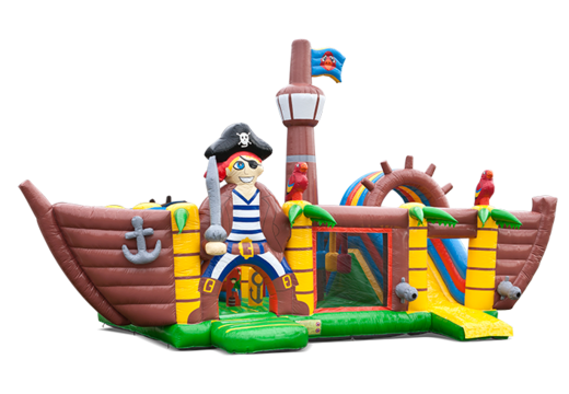 Compra gran castillo inflable de interior multijugador con tobogán en el tema Pirata XXL para niños. Ordene castillos inflables en línea en JB Hinchables España