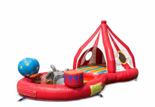 Compre un divertido castillo inflable semiabierto con el tema del circo de la zona de juegos para niños. Ordene castillos inflables en línea en JB Hinchables España