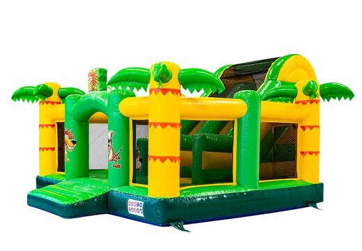 Compre el castillo inflable grande con diapositivas multijugador abierto con tema de tobogán en la jungla para niños. Ordene castillo inflables en línea en JB Hinchables España