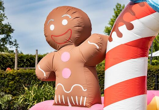 Opblaasbaar open bubble boarding park springkasteel met schuim kopen in thema candyland snoep lollipop voor kinderen