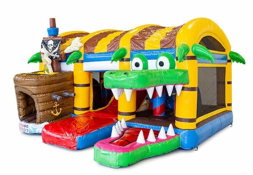 Ordene el castillo hinchable de interior multijugador grande con tobogán en el tema Pirata XXL para niños. Ordene castillos hinchables en línea en JB Hinchables España