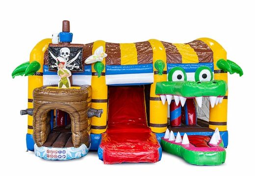 Pide un castillo inflable pirata multijugador de interior con un diseño único con dos entradas, un tobogán en el medio y objetos en 3D para niños. Compre castillos inflables en línea en JB Hinchables España