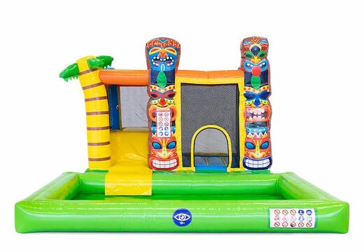 Compre castillo inflable multiplay con tema de Hawaii con o sin bañera para niños en JB Hinchables España. Ordene castillo inflable en línea en JB Hinchables España