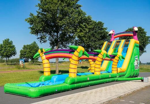 Comprar Castillo hinchable Drop & Slide Jungle con tobogán doble para niños. Ordene castillos hinchables en línea en JB Hinchables España