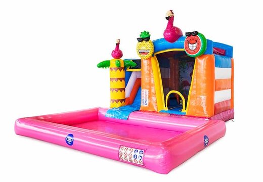 Compre un castillo hinchable inflable con diseño de flamencos con o sin baño. Ordene hinchables en línea en JB Hinchables España