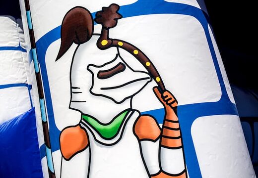 Ordene las casas inflables estándar del castillo con un tema de caballero en un color azul para niños. Compre casas de rebote en línea en JB Hinchables España