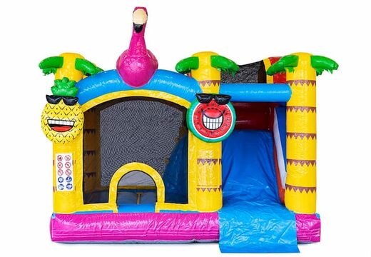 Opblaasbaar Jumpy Happy Splash luchtkussen met bad bestellen in thema flamingo voor kinderen bij JB Inflatables