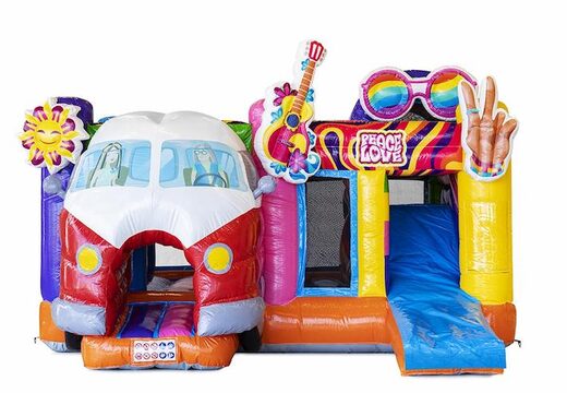 Comprar colchón de aire hinchable con tobogán en tema Hippy con furgoneta Volkswagen para niños