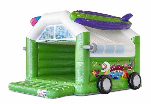Comprar castillo hinchable standar con techo en tema hippy verde para niños