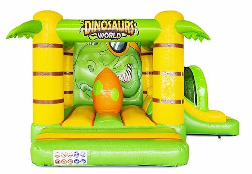 Comprar castillo hinchable hinchable con tobogán en tema dino en verde con amarillo para niños
