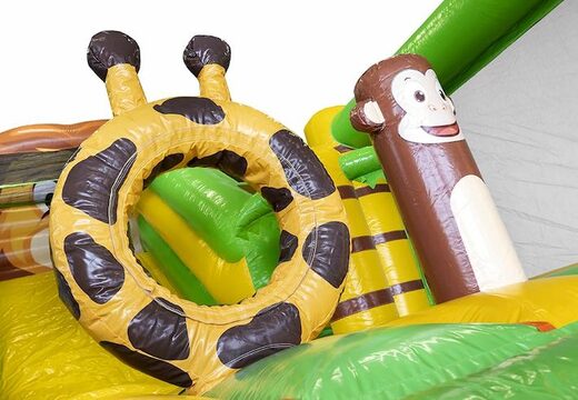 Solicite tobogán inflable con sección de castillo hinchable en el tema de la jungla para niños