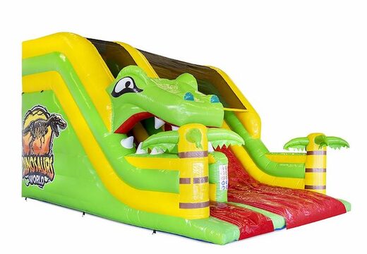 Pide tobogán inflable con tema de dinosaurio rojo y verde para niños