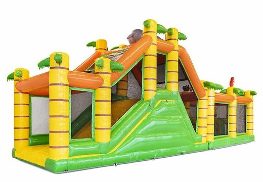 Ordene una carrera de obstáculos inflable grande con temática de safari para niños