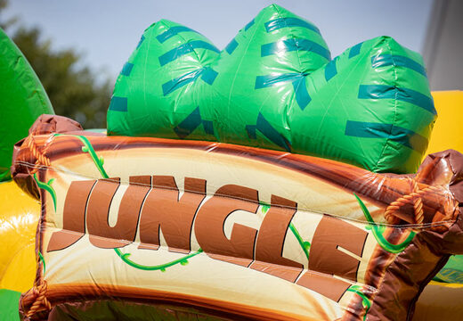 Solicite un cojín de aire inflable multijuego con tema de la jungla de elefantes y gorilas para niños