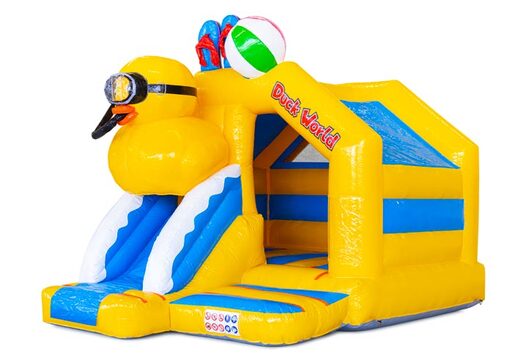 Combo de tobogán inflable con tobogán frontal en tema de pato a la venta para niños