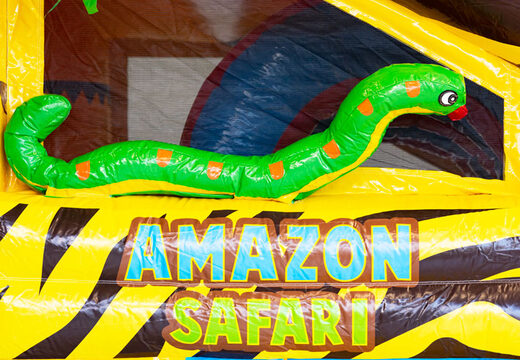 Cojín de aire inflable con techo y tobogán en tema de safari con animales 3d en la parte superior a la venta para niños