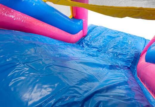 Comprar 13 metros larga pista americanas inflable en tema Flamingo para niños. Ordene pistas americanas inflables ahora en línea en JB Hinchables España