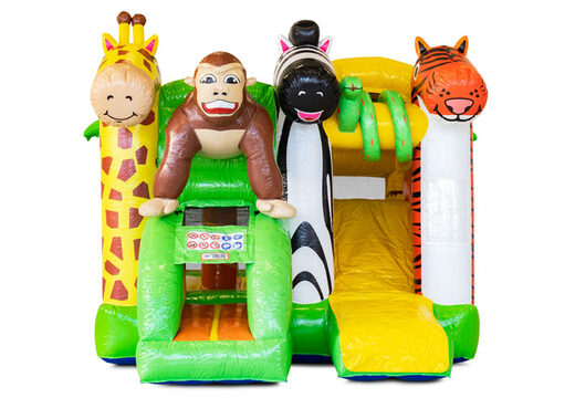 Comprar Castillo Hinchable Mini Multiplay hinchable cubierto con tobogán en temática Jungle para niños. Pide ahora castillos hinchables en JB Hinchables España