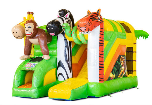 Comprar Castillo Hinchable Mini Multiplay hinchable cubierto con tobogán en temática Jungle para niños. Pide ahora castillos hinchables en JB Hinchables España