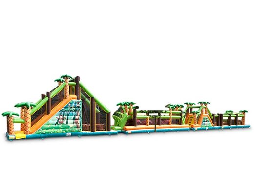 Gran castillo hinchable con carrera de obstáculos y tema de la jungla