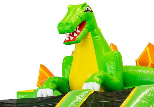 Mega dino en castillo hinchable con color verde