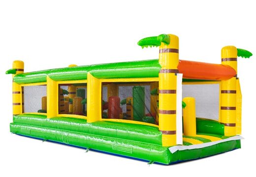 Circuito de obstáculos modular en amarillo, verde y naranja con palmera