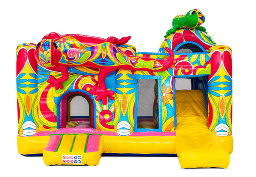 Tema al estilo Ibiza con dos salamandras en el castillo inflable Multiplay