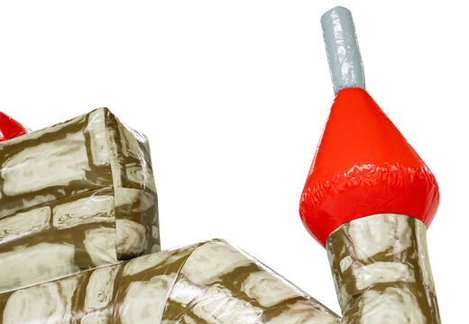 Torre roja en el castillo hinchable estándar Grey Brick de JB en Meppel