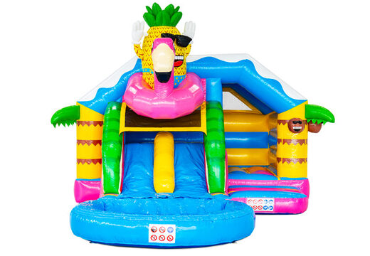 Compra el Castillo Hinchable Double Slide Slide Combo en el tema Hawaii Flamingo en JB