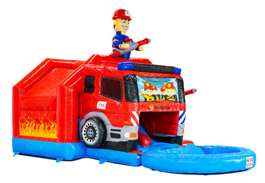 Compra el castillo hinchable con tobogán doble en el tema de Bomberos Slide Combo en JB