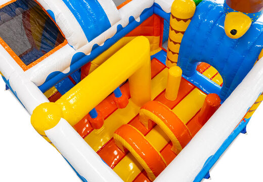 Interior del castillo hinchable Dubbelslide Multiplay azul amarillo naranja