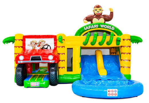 Compra el Castillo Inflable Multiplay Dubbelslide en el tema de safari gorila en JB