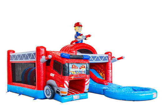 Lado del Multiplay Dubbelslide con piscina en el tema de bomberos