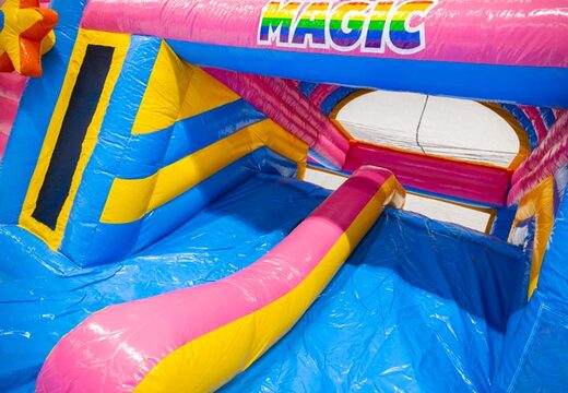 Compra el tobogán azul amarillo rosa del castillo inflable Multiplay dubbelslide en JB
